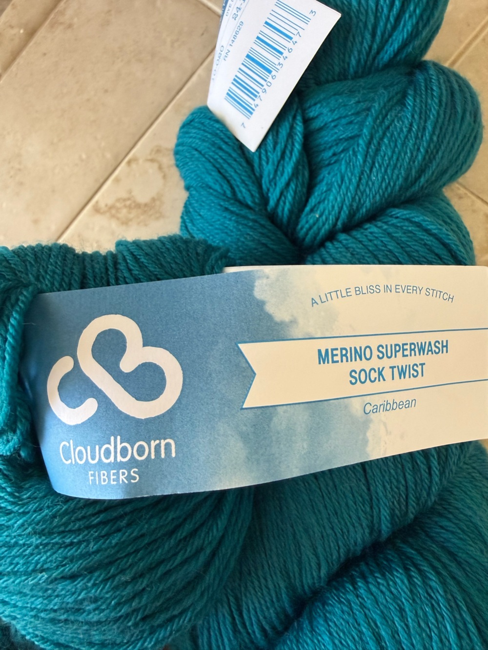 Cloudborn Fibers Merino Superwash Sock Twist Yarn Caribbean Teal.